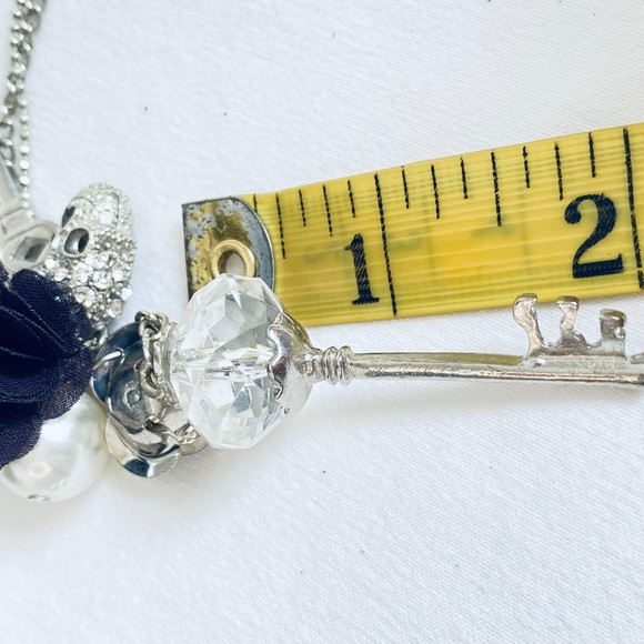 Silver Tone 8-Charm Necklace Opera Length Double Stranded Ball & Cable Chains - Picture 12 of 12